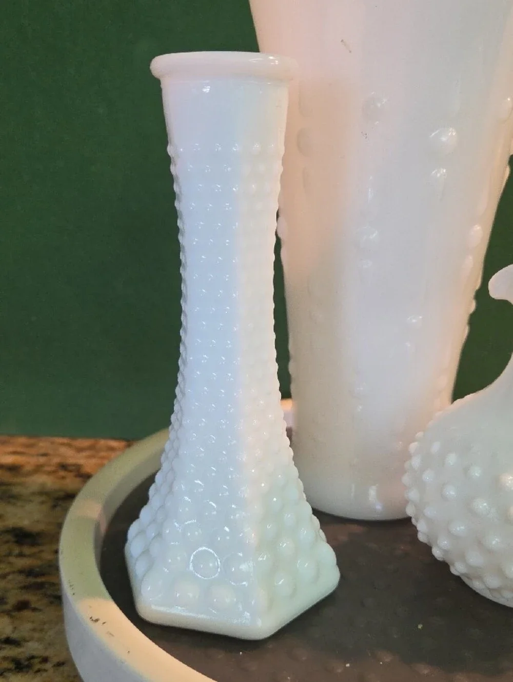 Milk Glass Hobnail Vase Cruet Bundle - White Home Accents